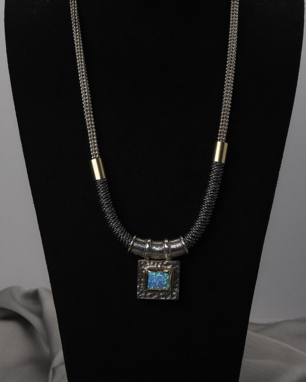 Vintage Sterling Silver Opal Necklace 39.5G / 17in